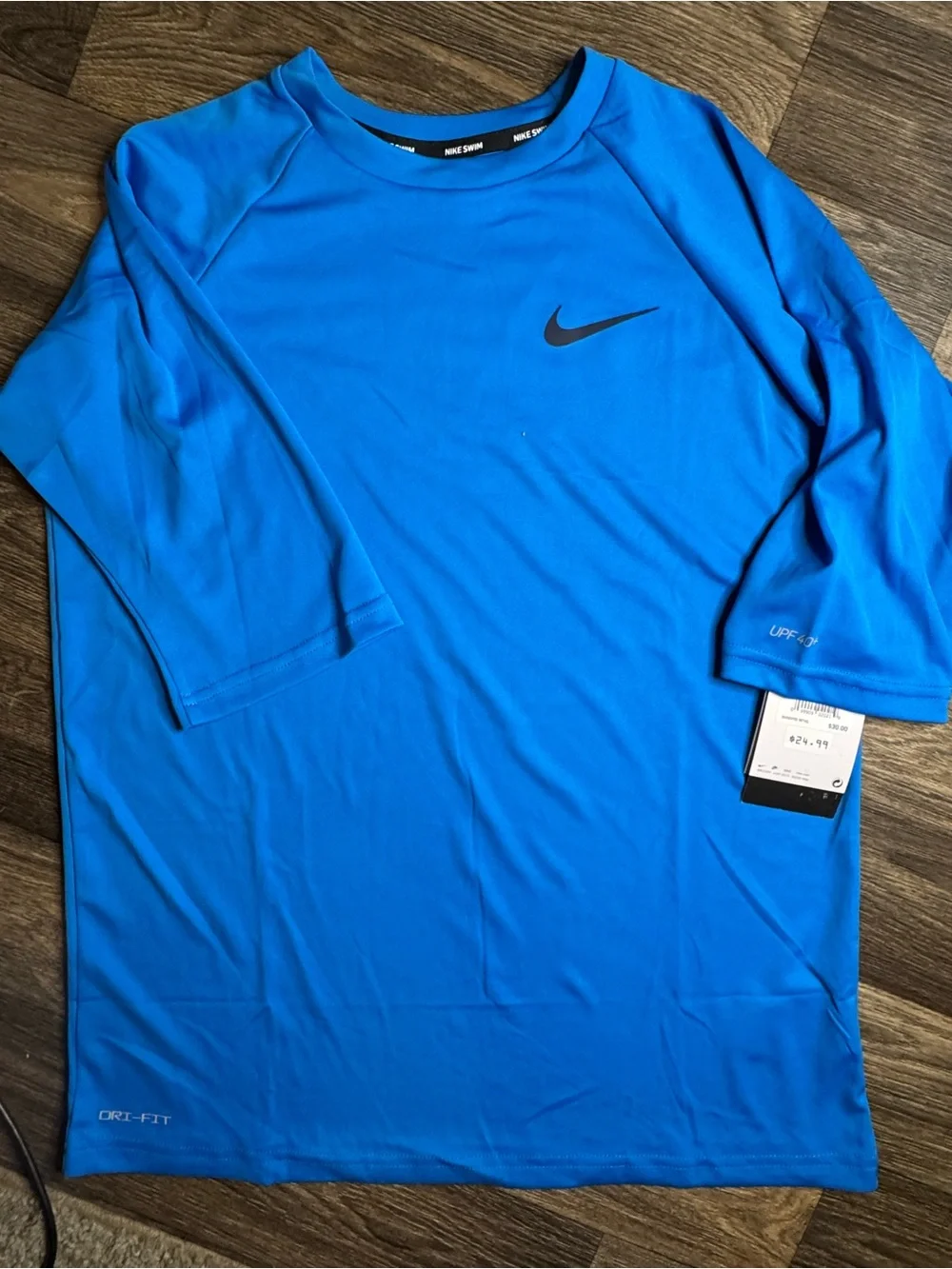 Nike Kids Bright Blue Short Sleeve Swim Tee with Black Swoosh